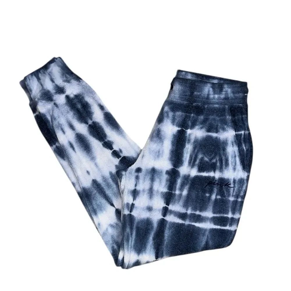 Pink Victoria Secret Tye Dye Blue and White Jogger Sweatpants (Size Small)
